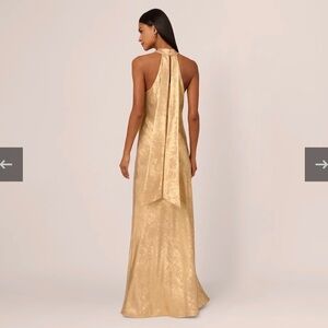 Adrianna Papell Gold Halter Wedding Guest Dress
